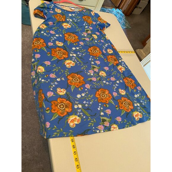 ready LulaRoe Dress Short Sleeve Blue w/ Orange Floral Pattern Medium - Picture 5 of 8